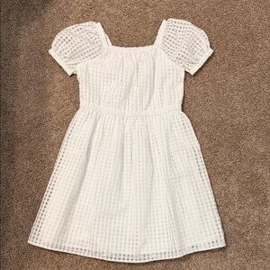 Crewcuts White Puff-Sleeve Gingham Eyelet Dress